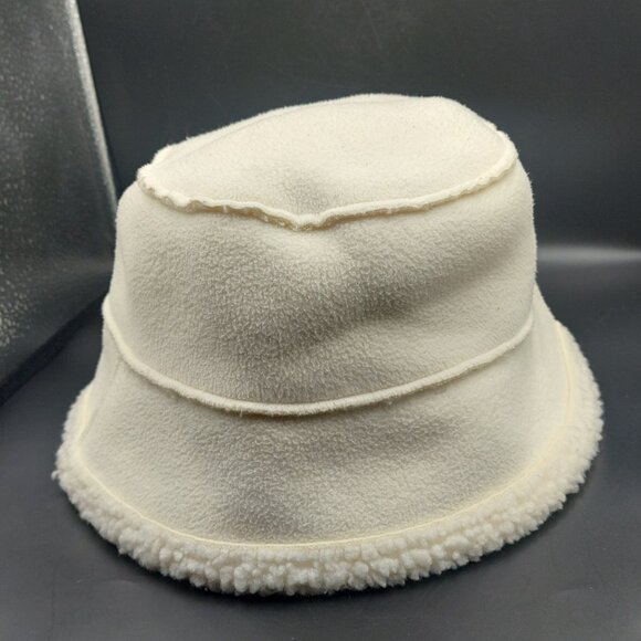 Lands' End S/M Cream Off White Faux Shearling Sherpa Fleece Winter Bucket Hat - Picture 1 of 3